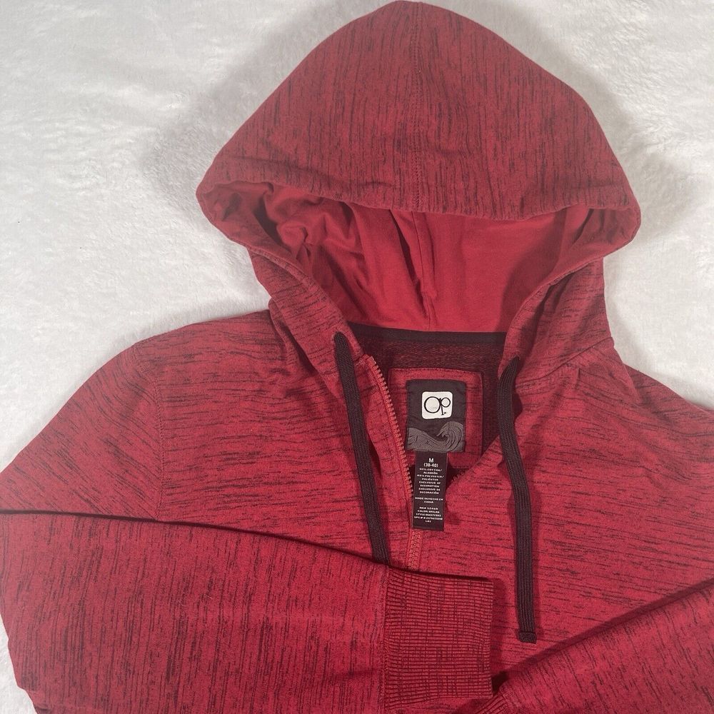 Vintage Ocean Pacific Hoodie Mens M Heather Red Full Zip Long Sleeve Regular Fit